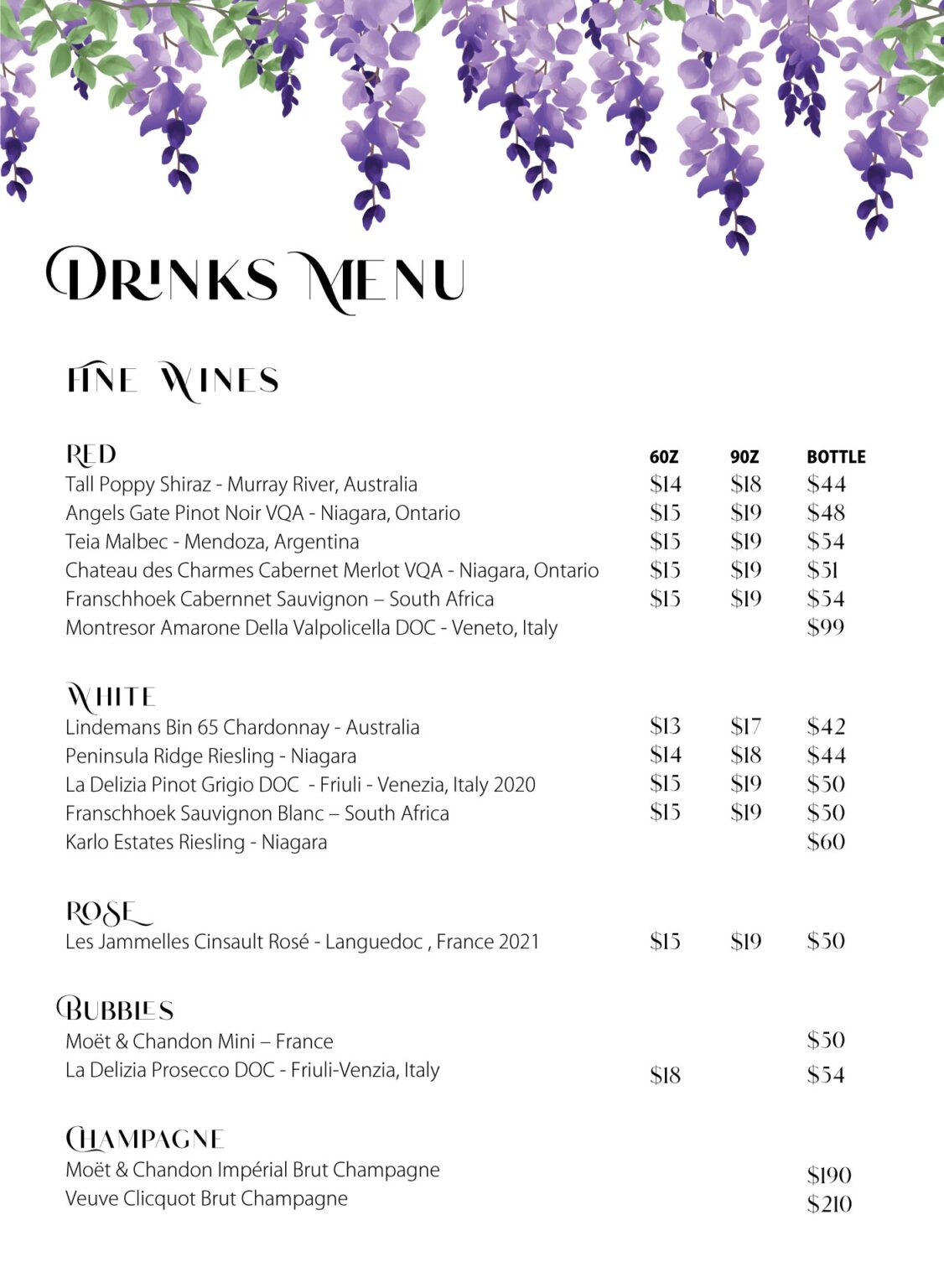 Drink Menu Lavender Grill, Heaven to the food lovers.